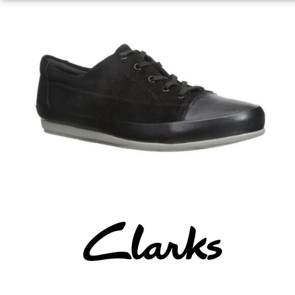 Clarks Soft suede Like Velvet Black Cushioned Elegant Sneakers Minimalist - Picture 1 of 8